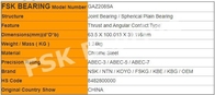 FSKG Brand GAZ 208 SA Inch Joint Bearing 63.5 X 100.013 X 39.116mm