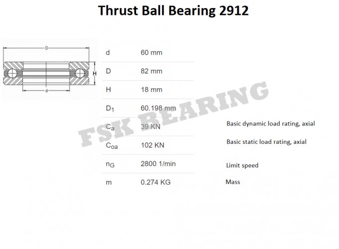 One Way 2912 2913 2914 Thrust Ball Bearings تک جهتی Gcr15 Chrome Steel 0